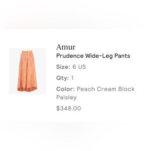 BNWT AMUR Prudence Pants in Cantaloupe Paisley 6 Womens Wide Leg Capri Cropped